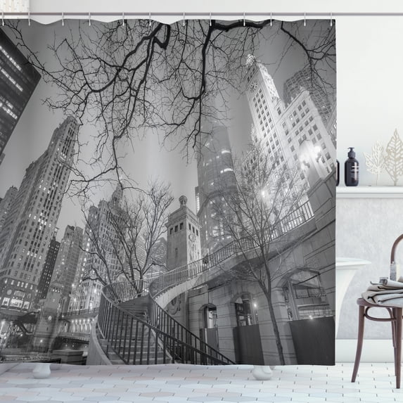 Ambesonne Black and White Shower Curtain, Chicago City, 69"Wx70"L, Grey Black White