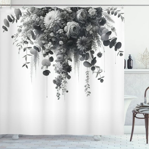 Ambesonne Black and White Shower Curtain, Eucalyptus Branches, 69"Wx75"L, Dark Grey White