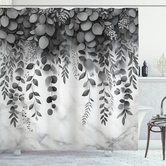 Ambesonne Black and White Shower Curtain, Grey Eucalyptus, 69"Wx70"L, Dimgray Coconut