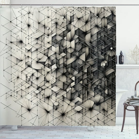 Ambesonne Black and White Shower Curtain, Mosaic Geometric, 69"Wx84"L, Eggshell Charcoal Grey