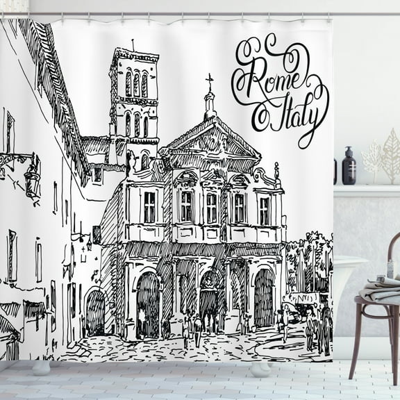 Ambesonne Black and White Shower Curtain, Scenery of Rome, 69"Wx84"L, Black and White