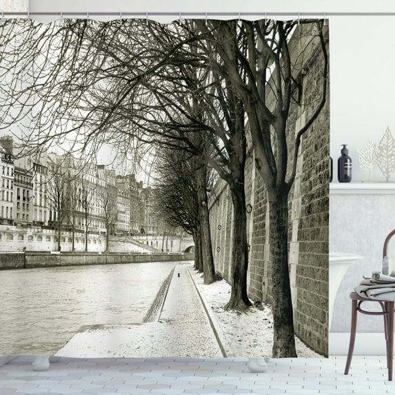 Ambesonne Black and White Shower Curtain, Seine River, 69"Wx75"L, Black White Grey