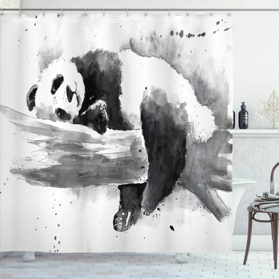 Ambesonne Black and White Shower Curtain, Sleeping Panda, 69"Wx70"L, Black White