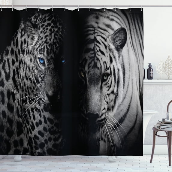 Ambesonne Black and White Shower Curtain, Wild Leopards, 69"Wx70"L, Black White Blue