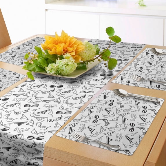 Ambesonne Black and White Table Runner & Placemats, Lingerie Doodle, Placemat 4 pcs + Runner 16"x72", Black White