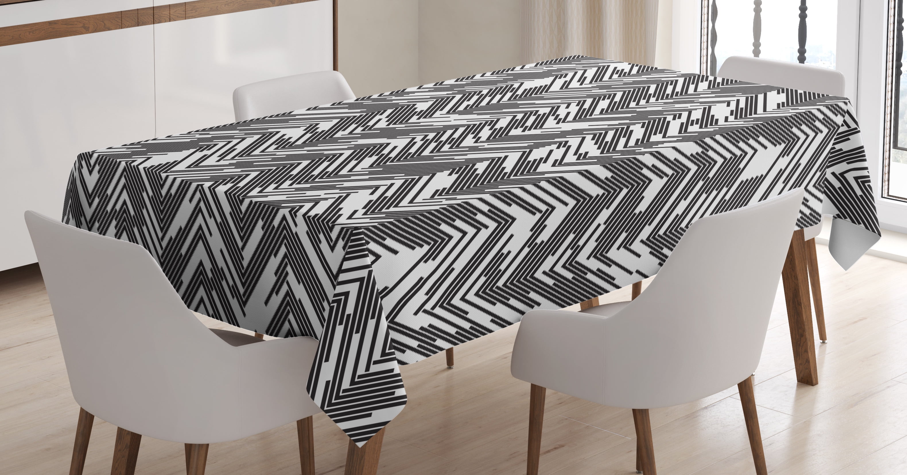Ambesonne Black and White Tablecloth Rectangular Table Cover, Chaotic ...