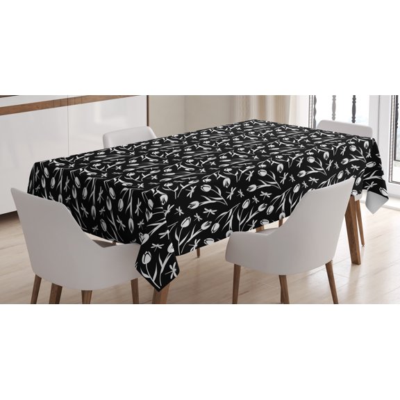 Ambesonne Black and White Tablecloth Rectangular Table Cover, Dragonfly Tulip, 60"x84", Black and White