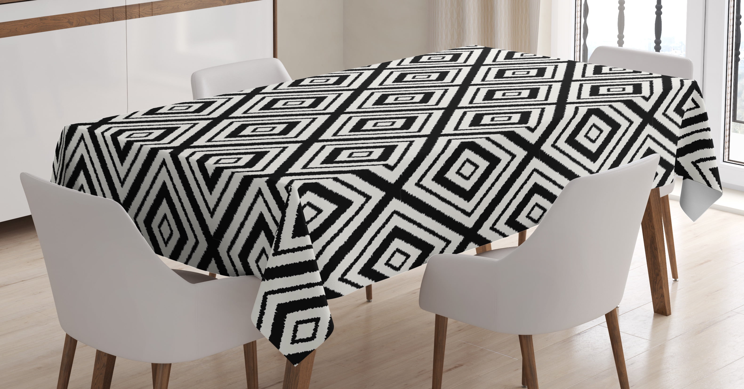 Ambesonne Black and White Tablecloth Rectangular Table Cover, Rhombus ...
