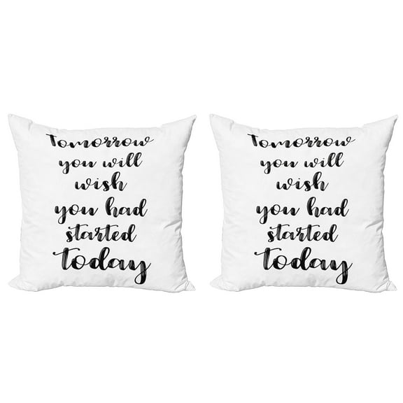 Ambesonne Black and White Throw Pillow Cover 2 Pack, Cursive Wording, 16", Black and White