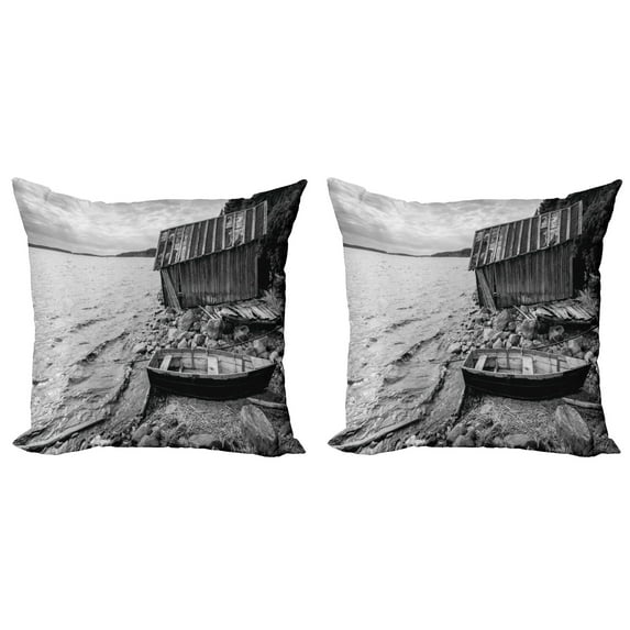Ambesonne Black and White Throw Pillow Cover 2 Pack, Fishing Boat, 24", Grey