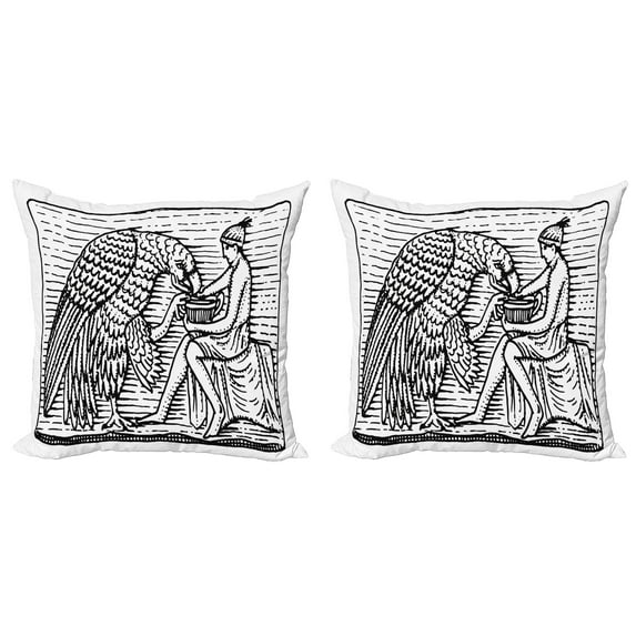 Ambesonne Black and White Throw Pillow Cover 2 Pack, Greek Man and Eagle, 18", White and Black