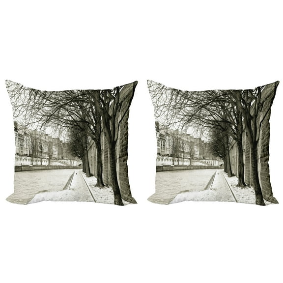 Ambesonne Black and White Throw Pillow Cover 2 Pack, Seine River, 16", Black White Grey