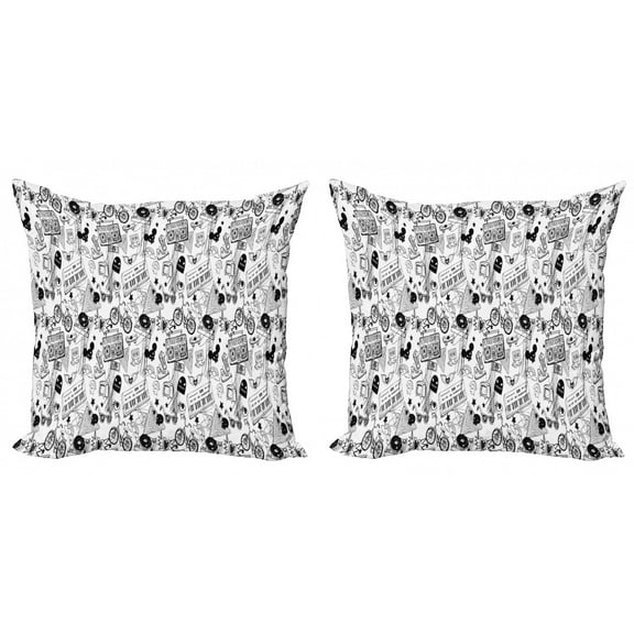 Ambesonne Black and White Throw Pillow Cover 2 Pack, Teenage Pattern, 20", White and Black