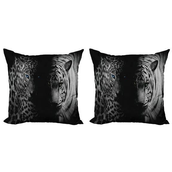 Ambesonne Black and White Throw Pillow Cover 2 Pack, Wild Leopards, 16", Black White Blue