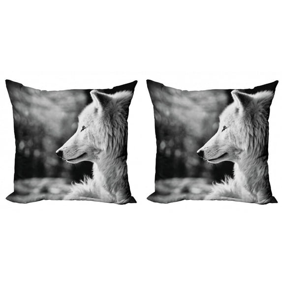 Ambesonne Black and White Throw Pillow Cover 2 Pack, Wolf Portrait, 18", Pale Grey