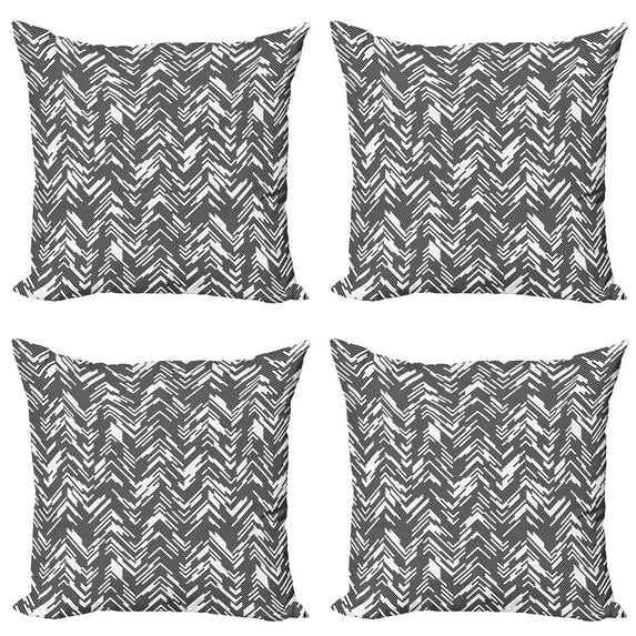 Ambesonne Black and White Throw Pillow Cover 4 Pack, Chaotic Chevron, 16", Black White