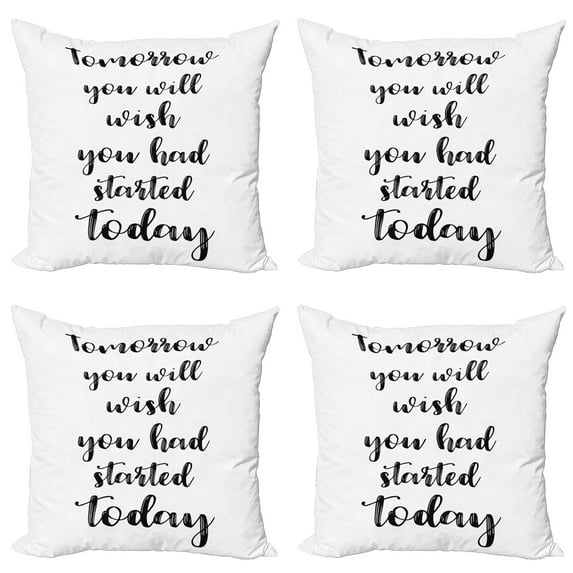 Ambesonne Black and White Throw Pillow Cover 4 Pack, Cursive Wording, 18", Black and White