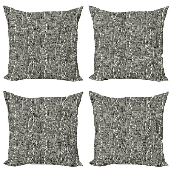 Ambesonne Black and White Throw Pillow Cover 4 Pack, Ethnic Ornament, 18", Black White