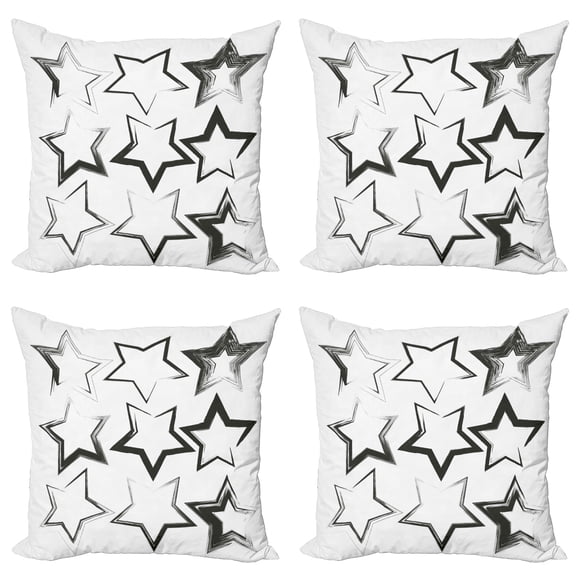 Ambesonne Black and White Throw Pillow Cover 4 Pack, Grunge Art Design, 24", Charcoal Grey