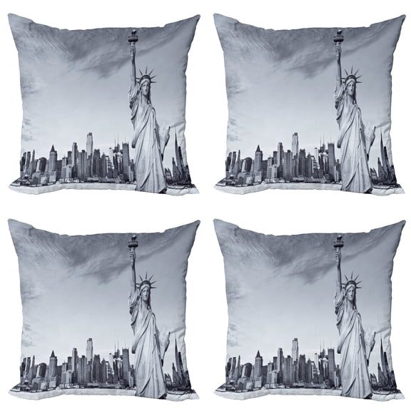 Ambesonne Black and White Throw Pillow Cover 4 Pack, Liberty, 16", Grey