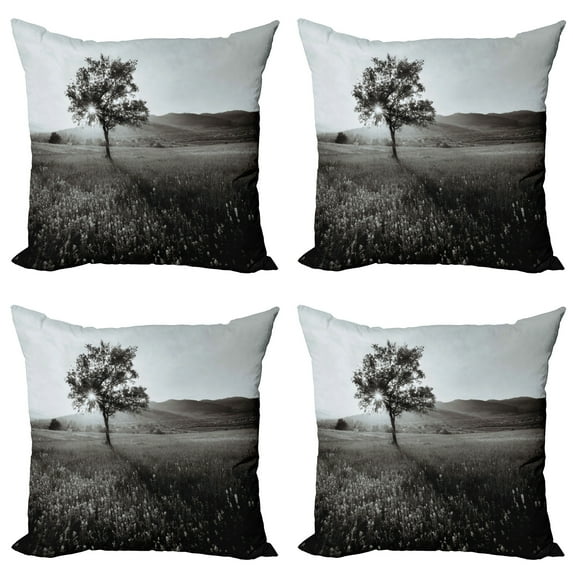 Ambesonne Black and White Throw Pillow Cover 4 Pack, Lonely Tree, 24", Pale Grey