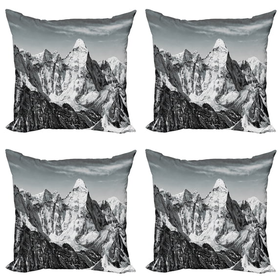Ambesonne Black and White Throw Pillow Cover 4 Pack, Mountain Peaks, 16", Black White Grey