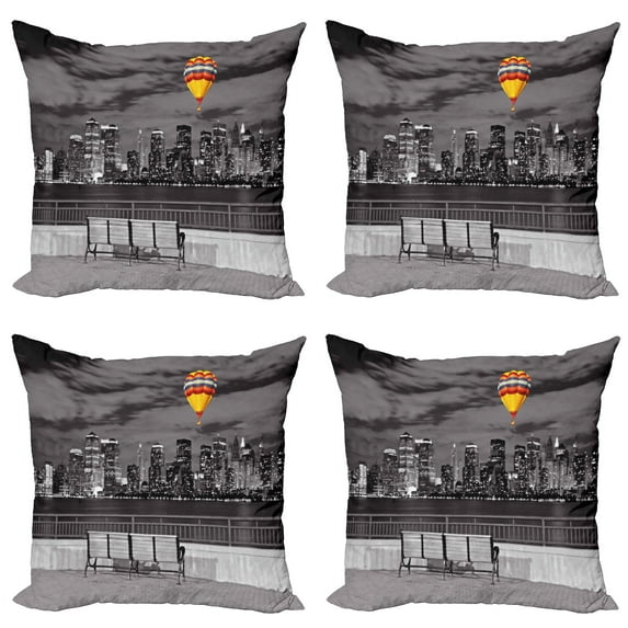 Ambesonne Black and White Throw Pillow Cover 4 Pack, NYC Skyline, 20", Multicolor