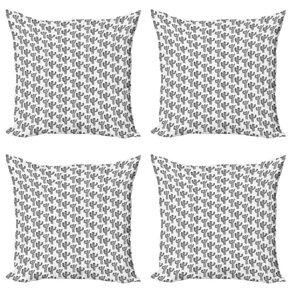 Ambesonne Black and White Throw Pillow Cover 4 Pack, Outline Cactus Art, 24", Black and White