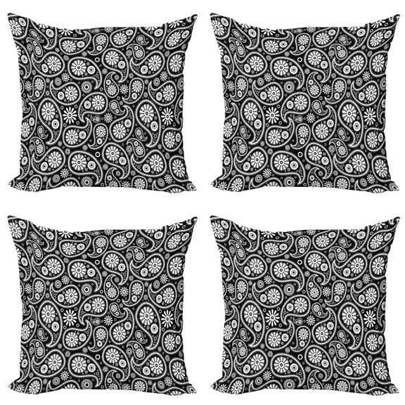 Ambesonne Black and White Throw Pillow Cover 4 Pack, Paisley Art, 24", Black White