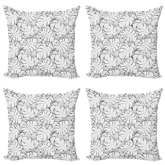 Ambesonne Black and White Throw Pillow Cover 4 Pack, Palm Leafage, 24", Black White