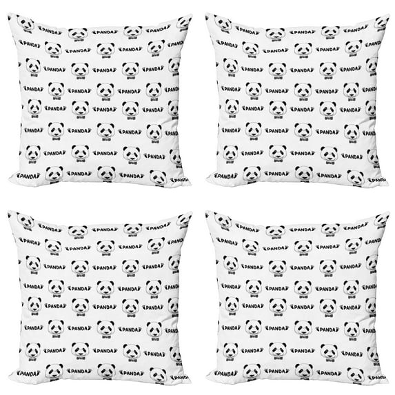 Ambesonne Black and White Throw Pillow Cover 4 Pack, Panda Bow Tie, 24", Black White