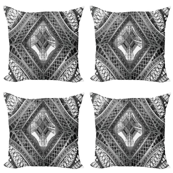 Ambesonne Black and White Throw Pillow Cover 4 Pack, Paris Eiffel, 16", Grey Black and White