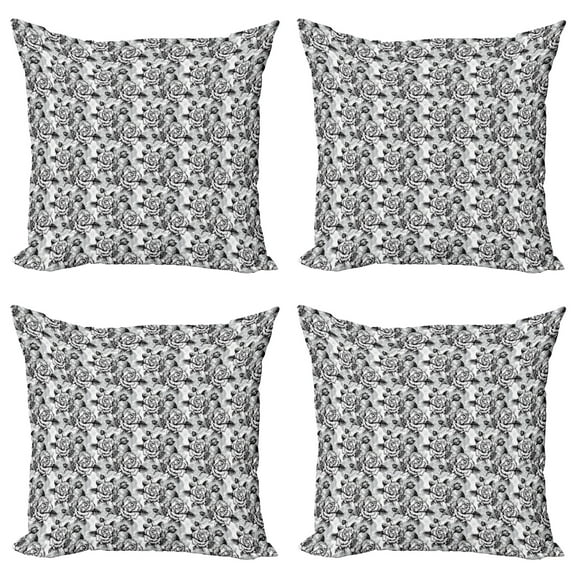 Ambesonne Black and White Throw Pillow Cover 4 Pack, Romantic Soulful, 24", Pale Grey Black White