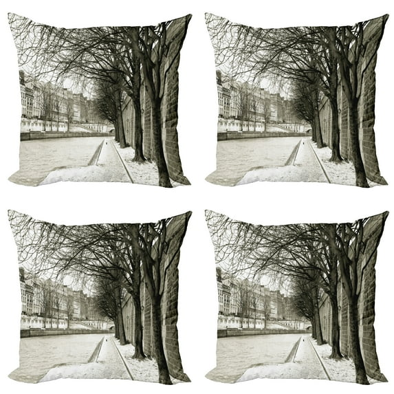 Ambesonne Black and White Throw Pillow Cover 4 Pack, Seine River, 24", Black White Grey