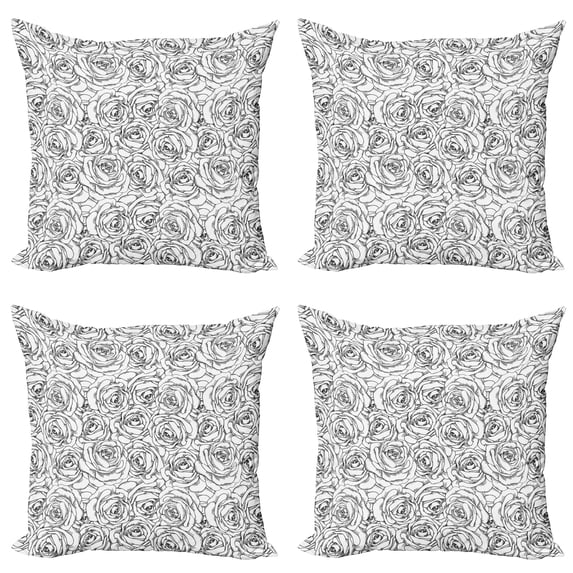 Ambesonne Black and White Throw Pillow Cover 4 Pack, Sketch Art, 18", Black White