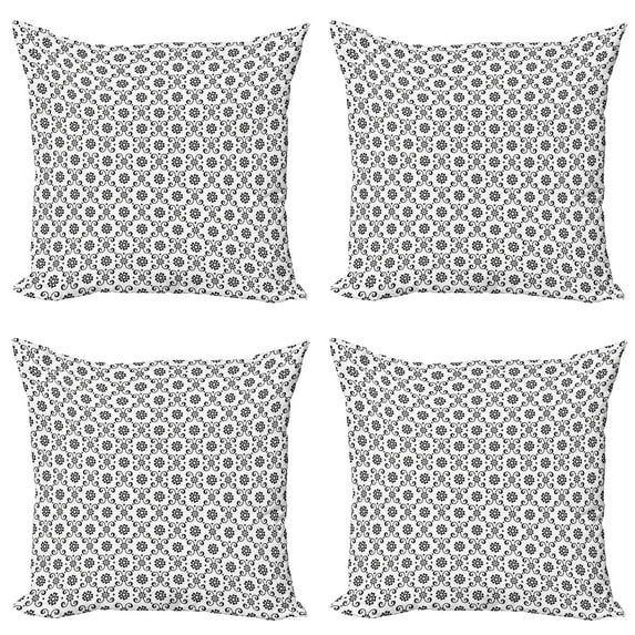 Ambesonne Black and White Throw Pillow Cover 4 Pack, Swirl Leaves Spring, 24", Black White