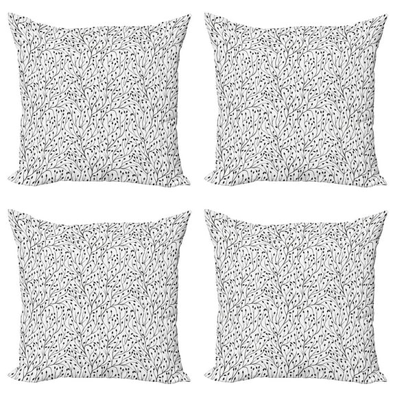Ambesonne Black and White Throw Pillow Cover 4 Pack, Wedding Flora, 20", Black White
