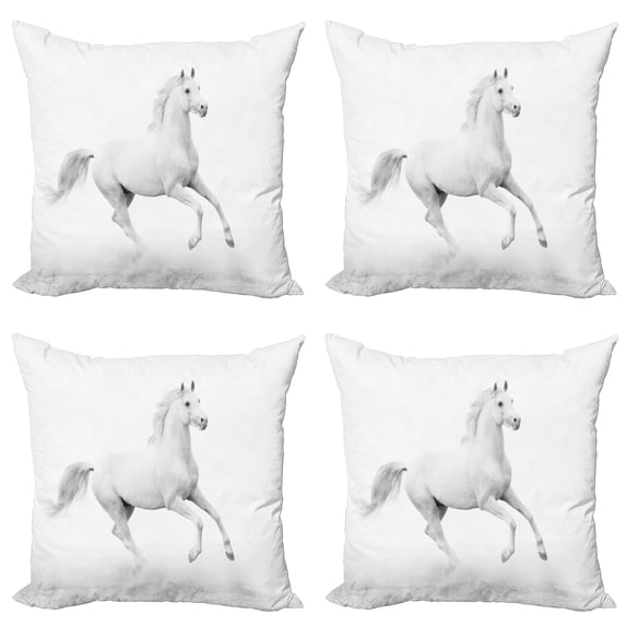 Ambesonne Black and White Throw Pillow Cover 4 Pack, White Stallion, 20", White and Black