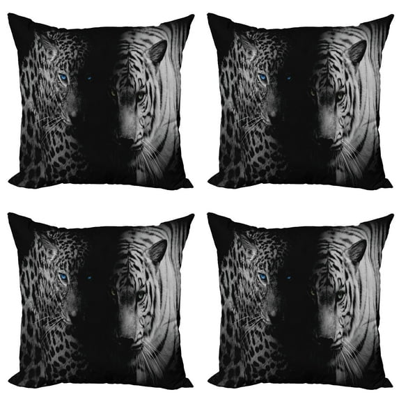 Ambesonne Black and White Throw Pillow Cover 4 Pack, Wild Leopards, 16", Black White Blue