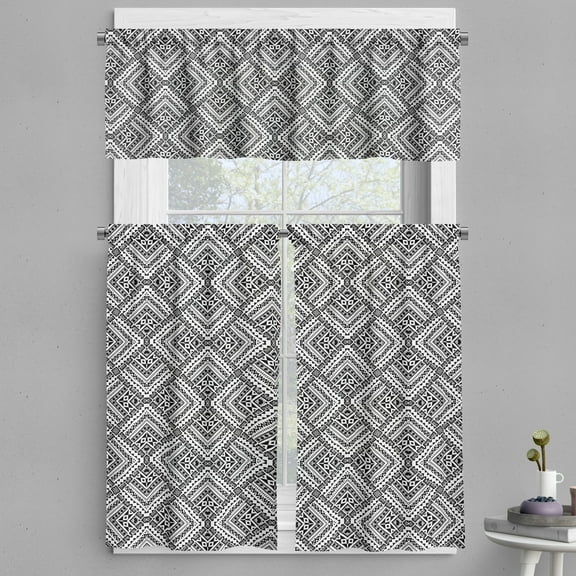 Ambesonne Black and White Valance & Curtain, Chevrons and Dots, 55"x36", Black White