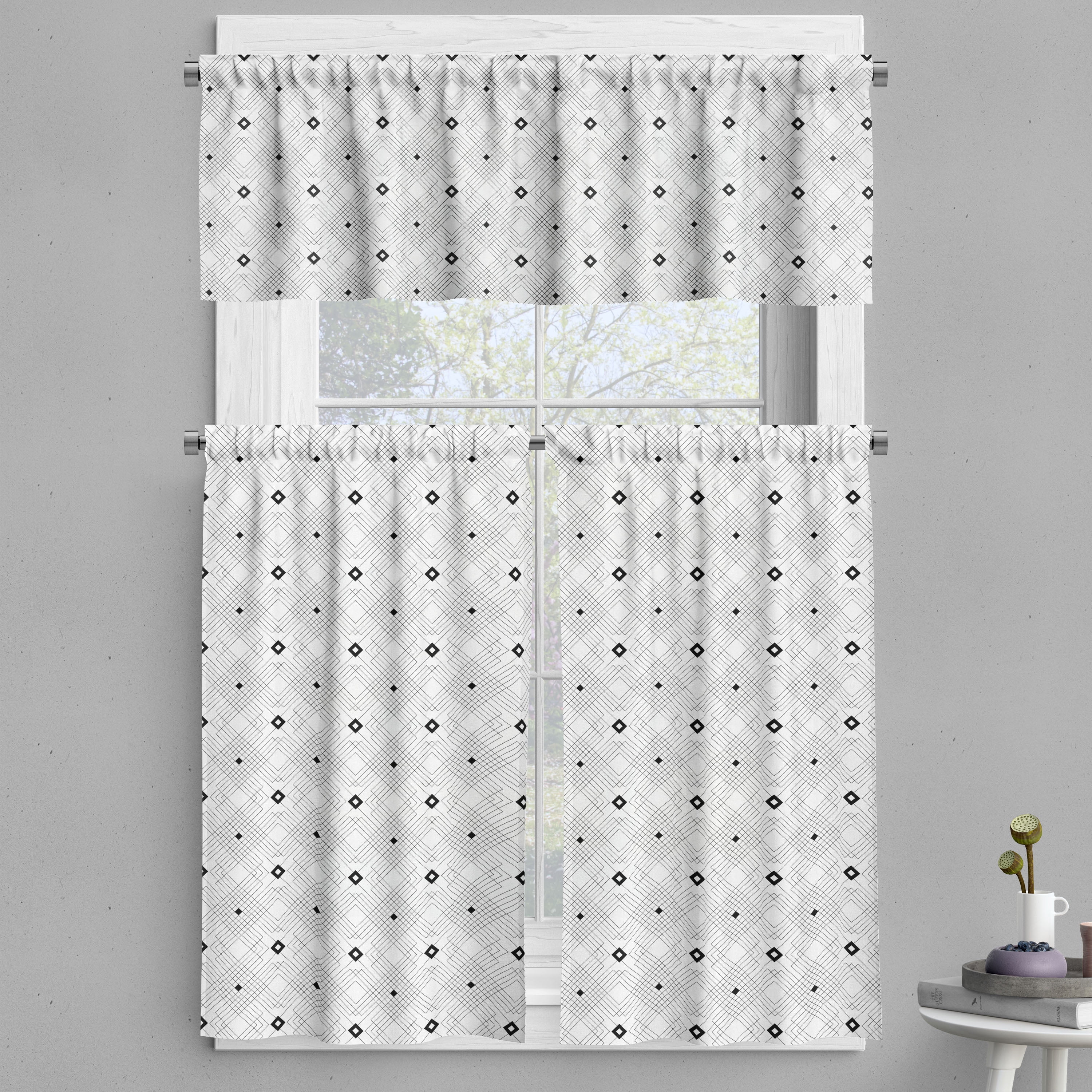 Ambesonne Black and White Valance & Curtain, Modern Squares, 55"x45 ...