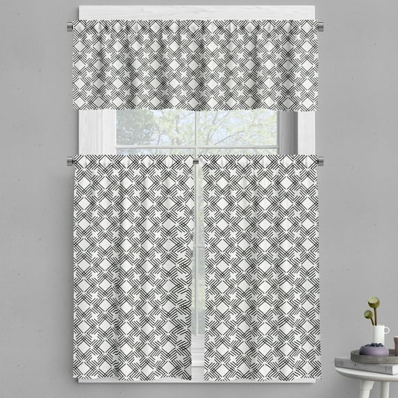 Ambesonne Black and White Valance & Curtain, Monochrome Line, 55"x24", Black and White