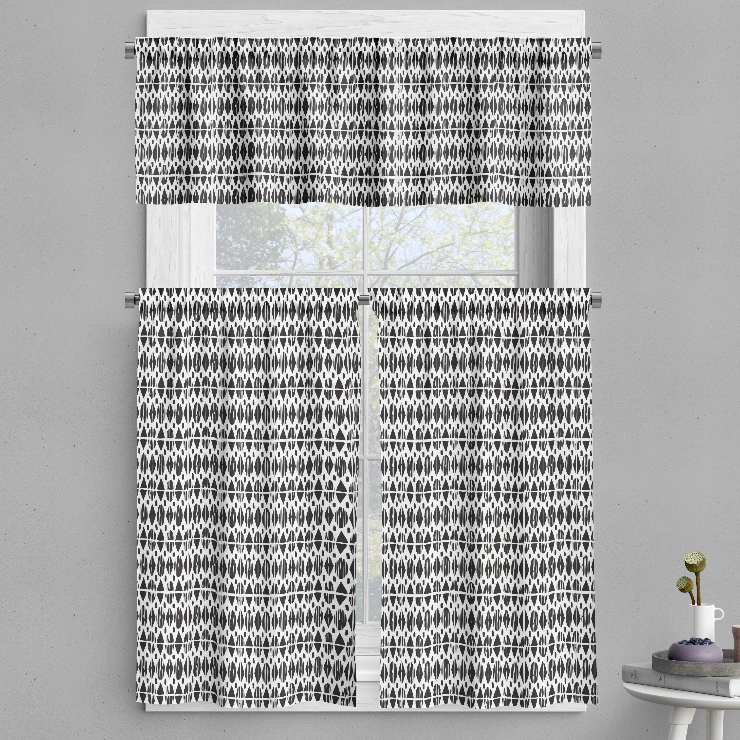 Ambesonne Black and White Valance & Curtain, Oval Shapes, 55"x36 ...