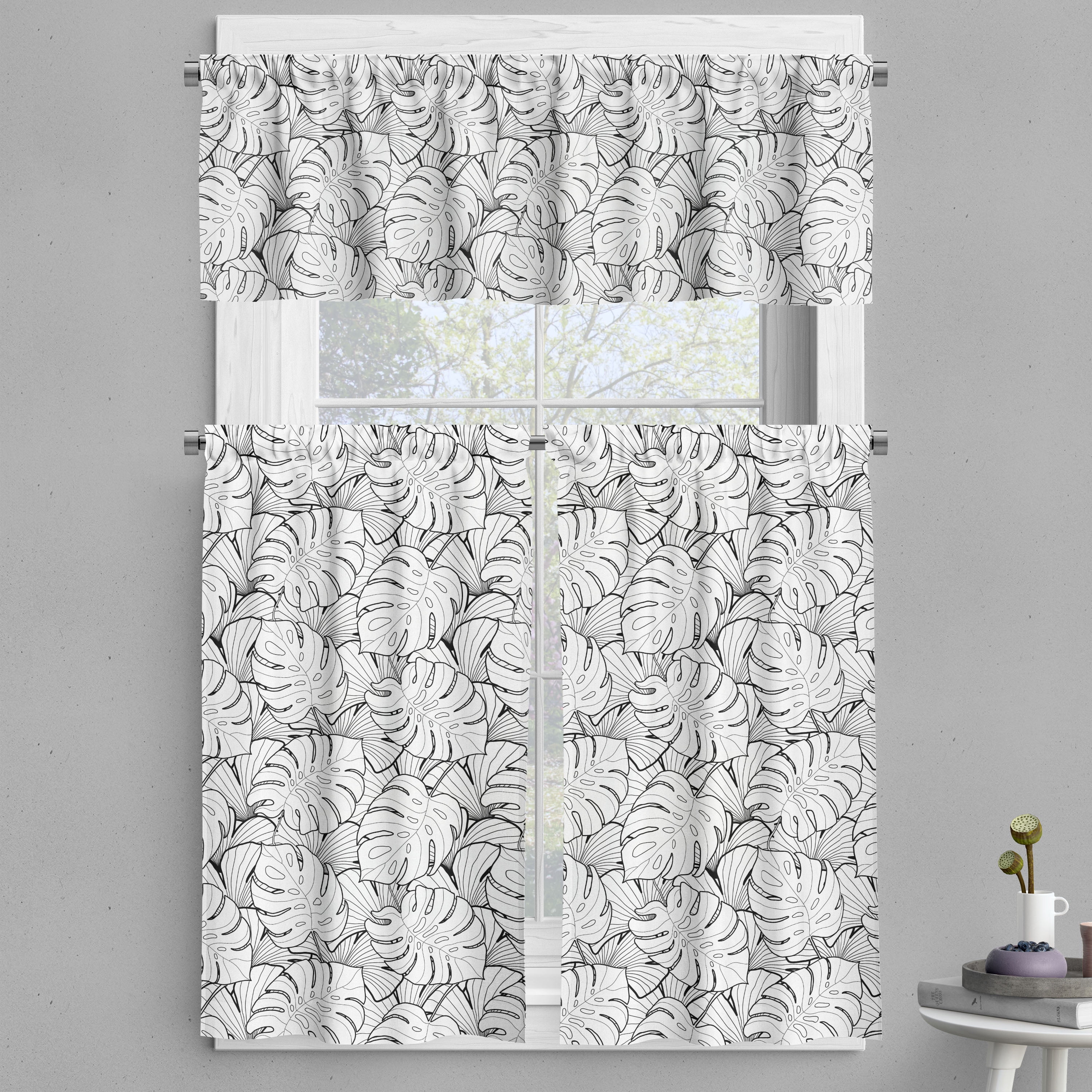 Ambesonne Black and White Valance & Curtain, Palm Leafage, 55"x24 ...
