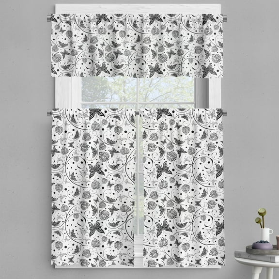Ambesonne Black and White Valance & Curtain, Petal Spring Dots, 55"x45", Black White