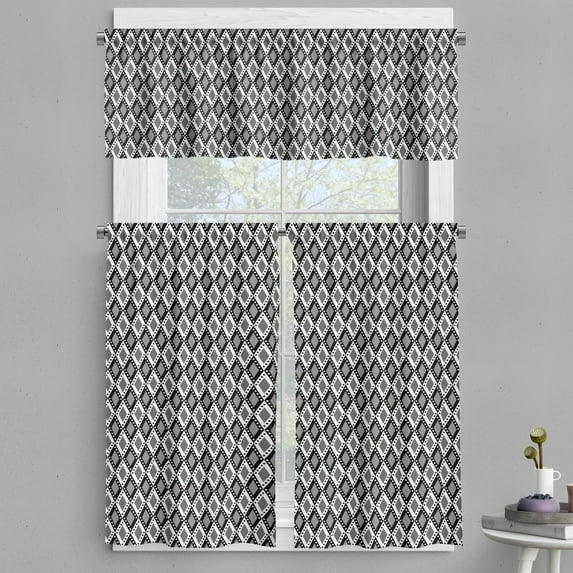 Ambesonne Black and White Valance & Curtain, Rhombus Lines, 55"x30", Black and White