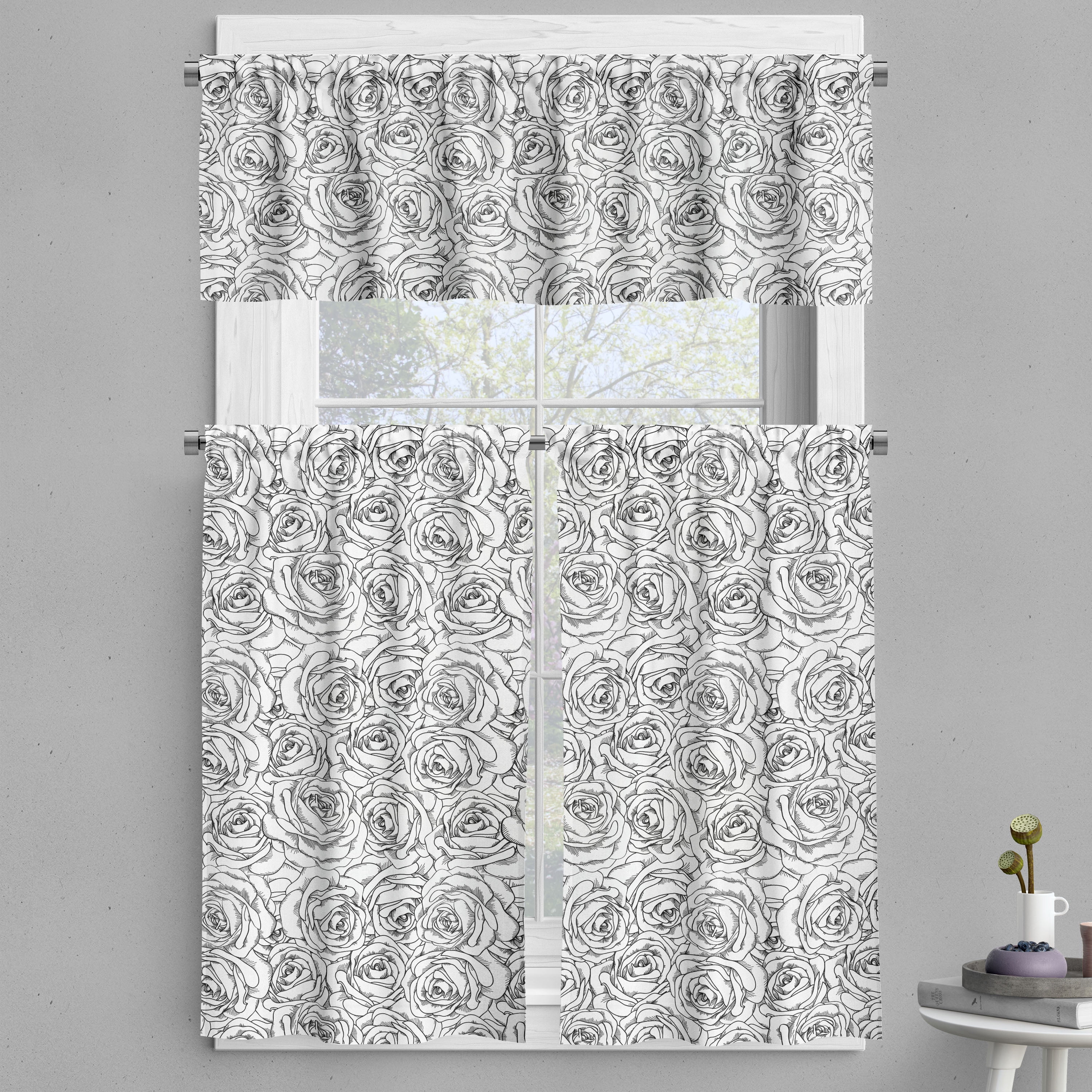 Ambesonne Black and White Valance & Curtain, Sketch Art, 55"x45", Black ...