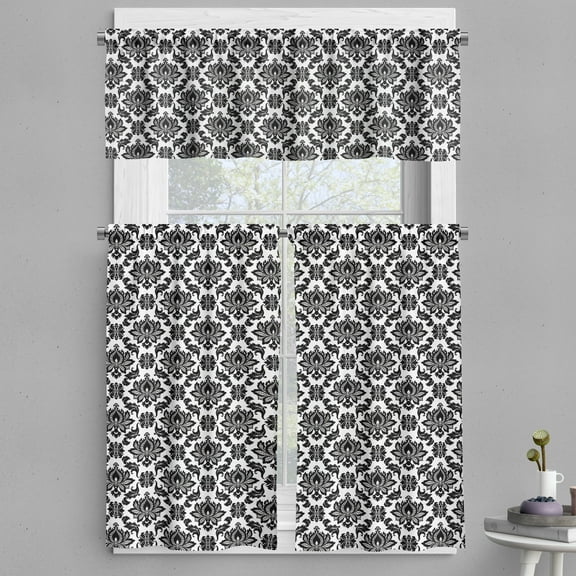 Ambesonne Black and White Valance & Curtain, Venetian Scroll, 55"x45", Black and White