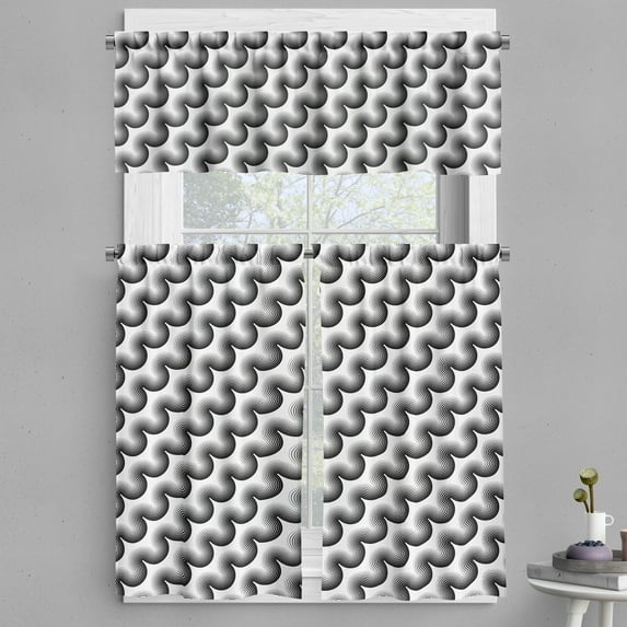 Ambesonne Black and White Valance & Curtain, Wavy Stripes, 55"x45", Black White