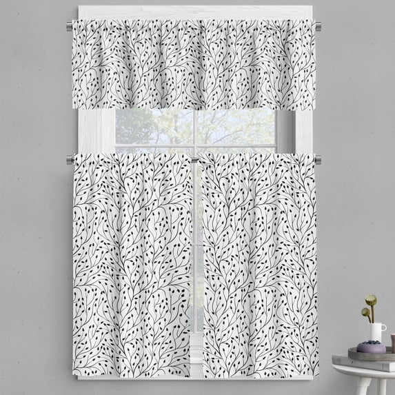 Ambesonne Black and White Valance & Curtain, Wedding Flora, 55"x45", Black White